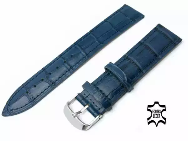XL Länge Uhrenarmband Leder 24 mm Marineblau Alligator Prägung