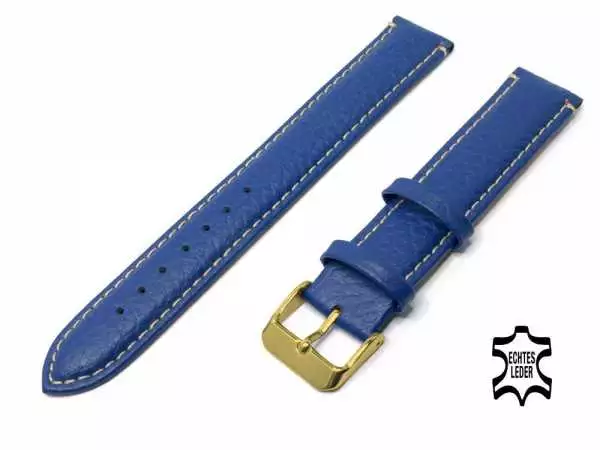 XL Überlänge UHRENARMBAND 16 mm Echt Stier Leder Königsblau, vergoldete Schließe