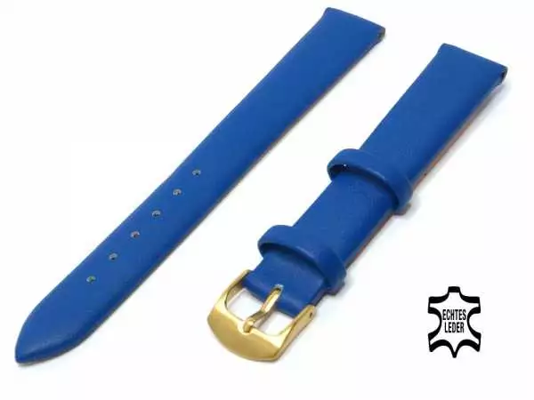 16 mm Uhrenarmband Königsblau Kalbsnappa ohne Naht, vergoldete Schließe