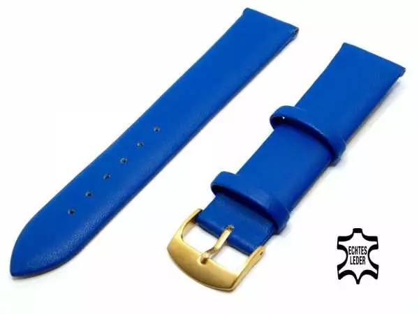 20 mm Uhrenarmband Königsblau Kalbsnappa ohne Naht, vergoldete Schließe