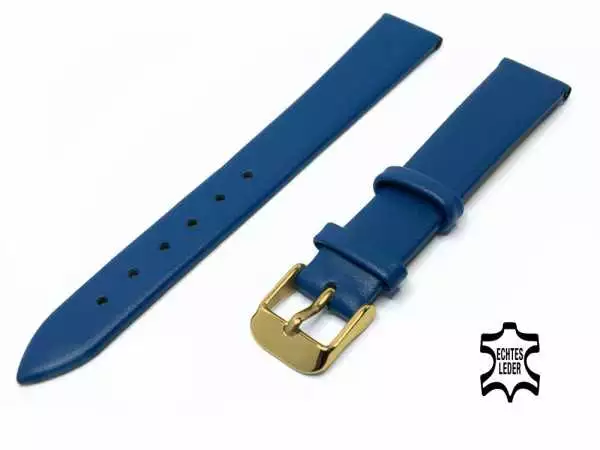 Uhrenarmband 14 mm Navyblau ECHT NAPPA Softleder ohne Naht, vergoldete Schließe