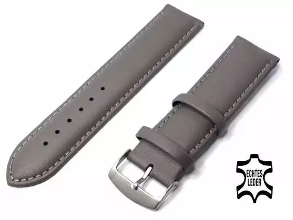 Uhrenarmband Leder 24 mm Grau Echt Kalb Ziernaht Ton in Ton
