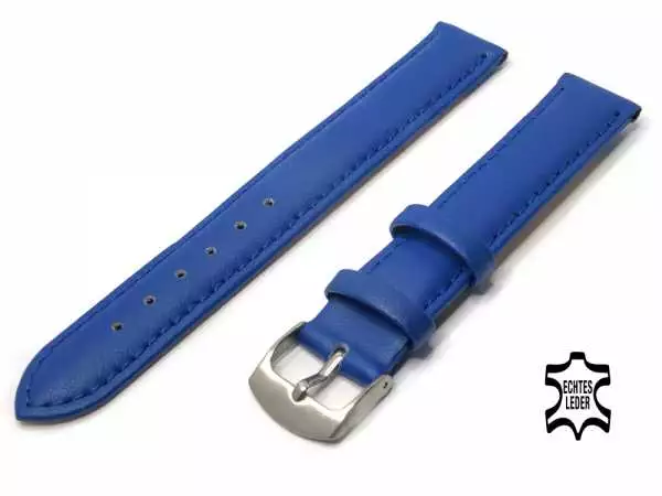 Uhrenarmband Leder 16 mm Königsblau Echt Kalb Ziernaht Ton in Ton