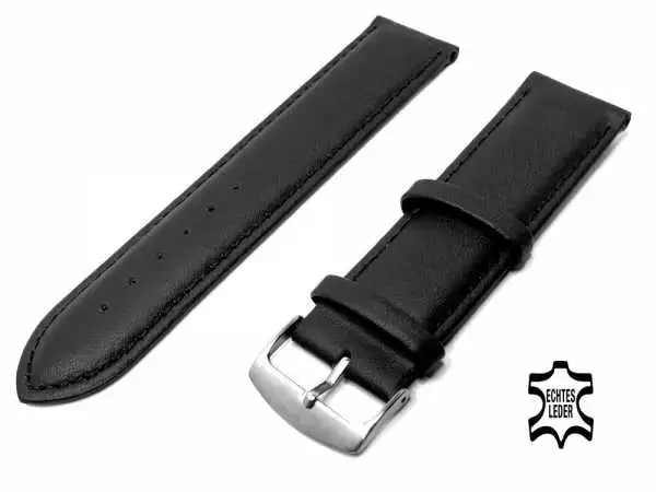 Uhrenarmband Leder 22 mm Schwarz Echt Kalb Ziersteppnaht Ton in Ton