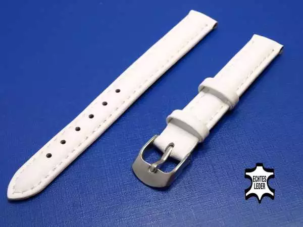 Uhrenarmband Leder 12 mm Weiß Echt Kalb Ziersteppnaht Ton in Ton