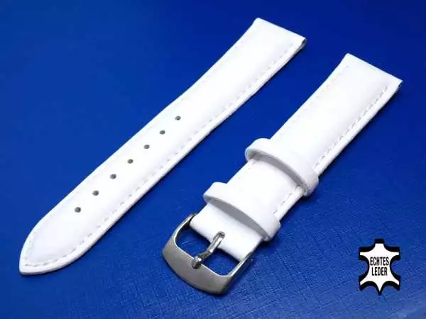 Uhrenarmband Leder 20 mm Weiß Echt Kalb Ziernaht Ton in Ton