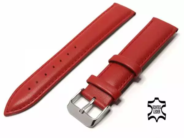 Uhrenarmband Leder 20 mm Rot Echt Kalb Ziernaht Ton in Ton