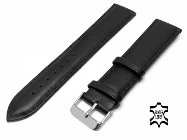 XL Länge Überlänge Uhrenarmband 22 mm Kalbsleder Schwarz mit Ziernaht