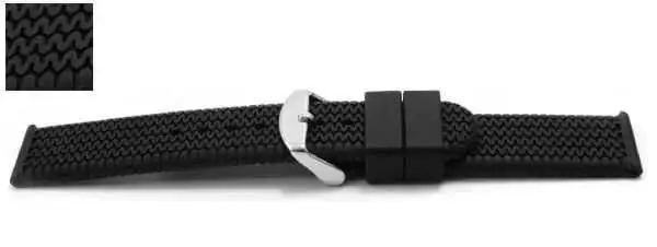 18 mm Uhrenarmband Silikon Kautschuk mit Reifen-Muster schwarz
