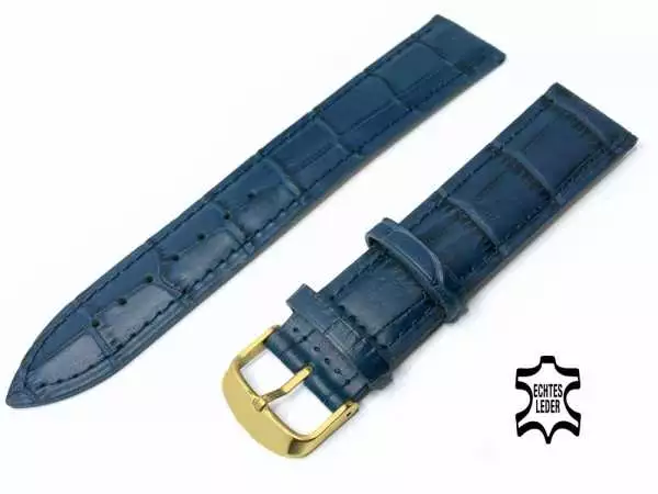 XL Länge Uhrenarmband Leder 22 mm Marineblau Alligator Prägung, vergoldete Schließe