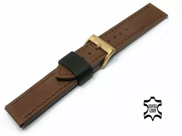 20 mm Premium Herren-Uhrenarmband Vollrindleder schwarze Schlaufe, vergoldet ,image 2