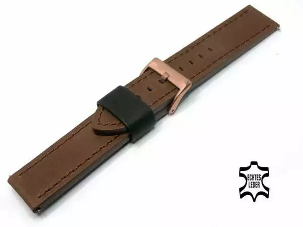 22 mm Premium Herren-Uhrenarmband Vollrindleder schwarze Schlaufe, Rosegold ,image 2