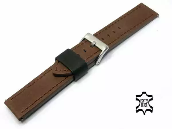 24 mm Premium Herren-Uhrenarmband Vollrindleder schwarze Schlaufe, image 2