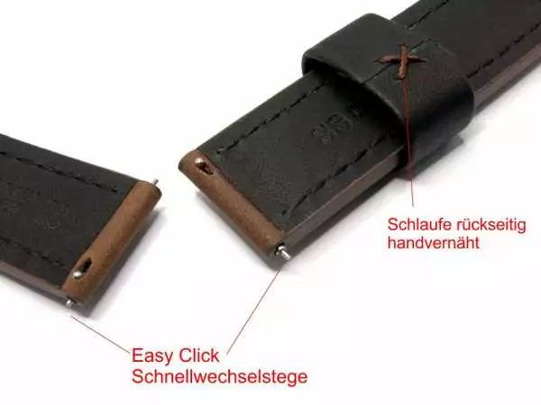 20 mm Premium Herren-Uhrenarmband Vollrindleder schwarze Schlaufe, image 3
