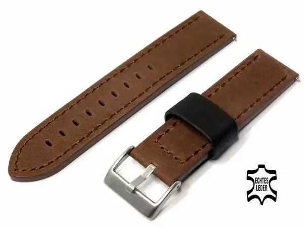 22 mm Premium Herren-Uhrenarmband Vollrindleder schwarze Schlaufe