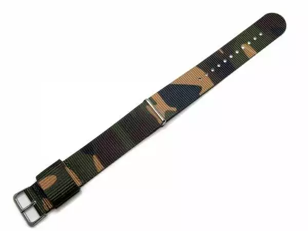 NATO MILITARY Uhrenarmband Durchzugband Oliv-Braun Camouflage 22 mm