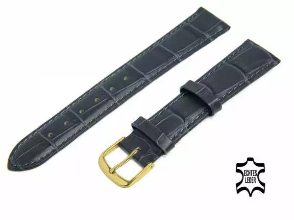18 mm Uhrenarmband Dunkelgrau Echt Leder Kroko-Prägung, vergoldete Schließe