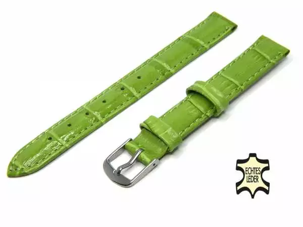 12 mm Uhrenarmband Grasgrün Krokoprägung glänzend