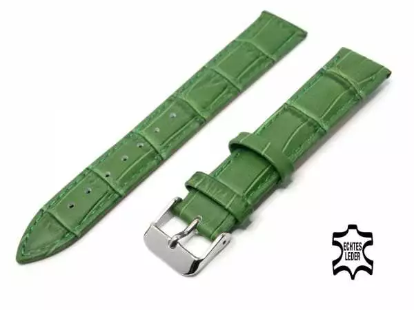 20 mm Uhrenarmband Grün Alligatoroptik Ziernaht Ton in Ton