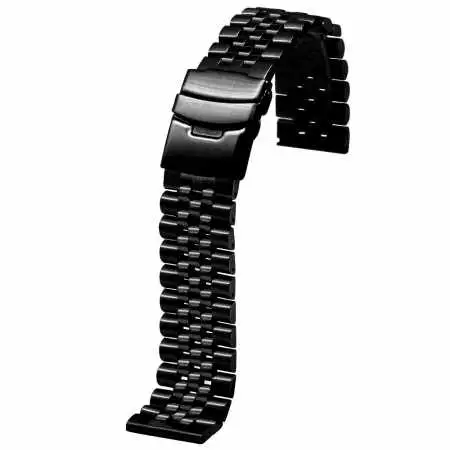 Edelstahl Uhrenarmband Schwarz IP 22 mm JUBILEE kompatibel Vollmassiv