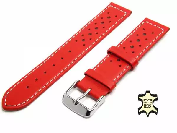 22 mm Uhrenband Rot aus französischem Softleder mit Lochmuster