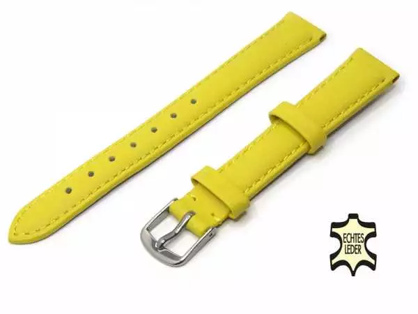 Uhrenarmband Leder 12 mm Gelb Echt Kalb Ziernaht Ton in Ton