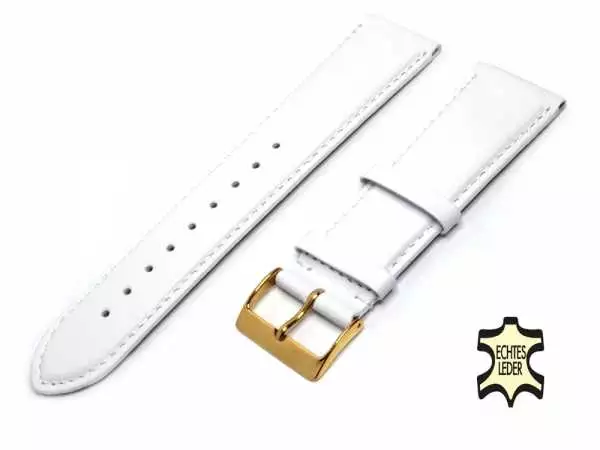 Uhrenarmband Leder 18 mm Weiß Echt Kalb Ziernaht Ton in Ton, vergoldete Schließe