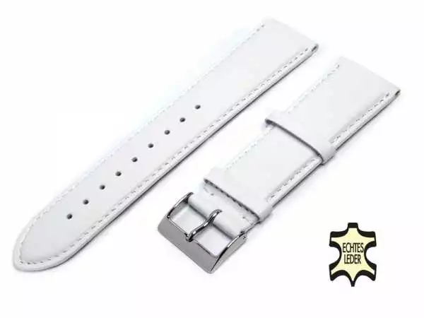 Uhrenarmband Leder 18 mm Weiß Echt Kalb Ziernaht Ton in Ton