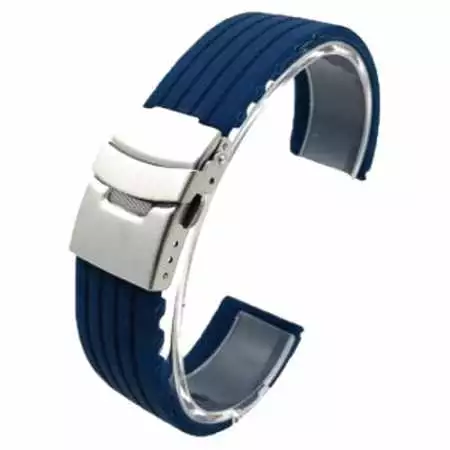 20 mm Silikon Uhrenarmband Blau STREIFENMUSTER mit Faltschließe