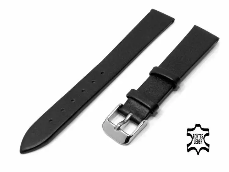Uhrenarmband 14 mm Schwarz ECHT NAPPA Softleder ohne Naht, hoher Tragekomfort