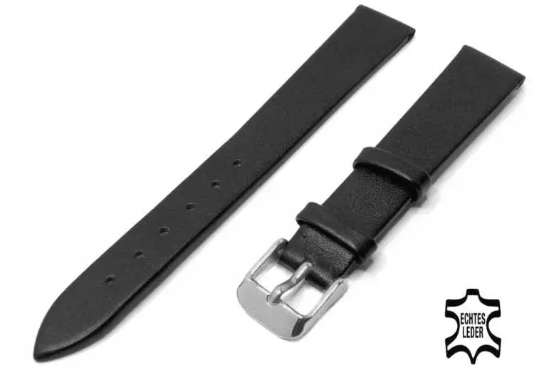 Uhrenarmband 16 mm Schwarz ECHT NAPPA Softleder ohne Naht, hoher Tragekomfort
