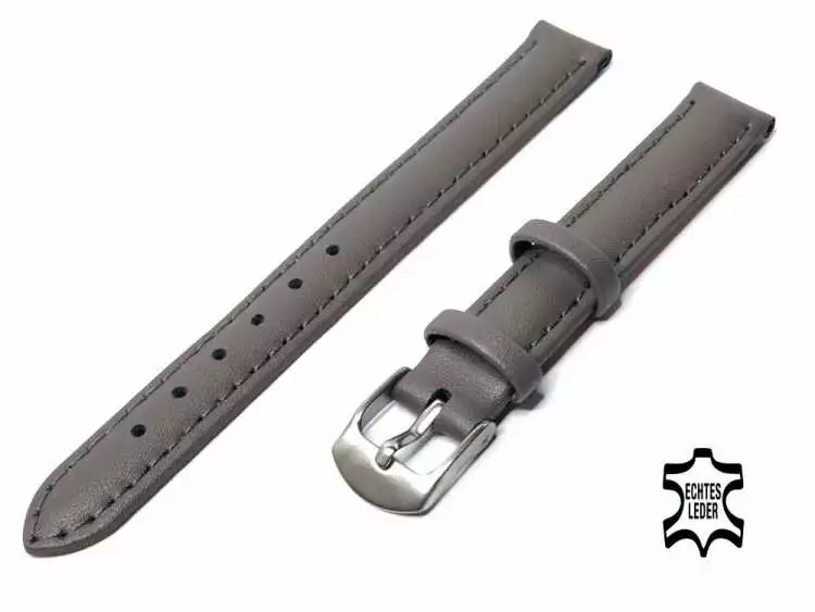 Uhrenarmband Leder 12 mm Grau Echt Kalb Ziernaht Ton in Ton