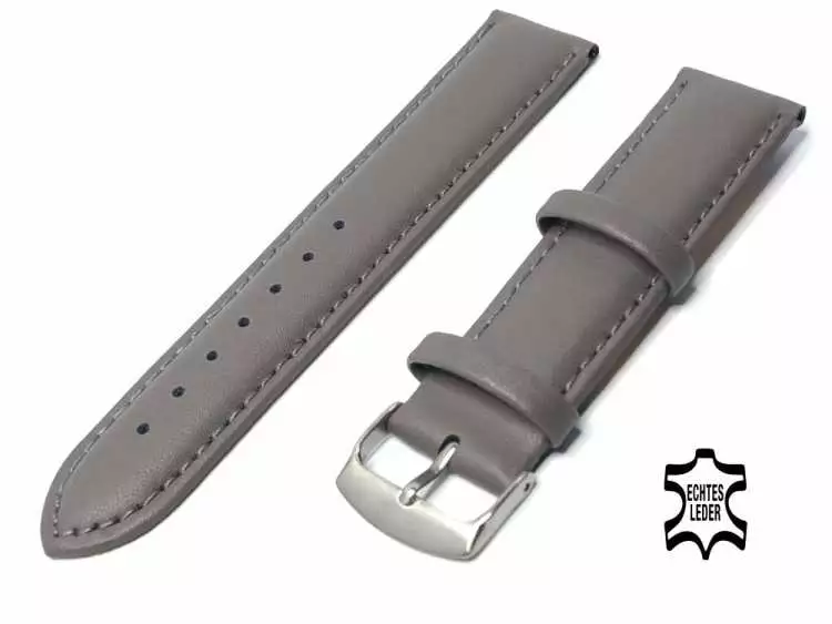 Uhrenarmband Leder 22 mm Grau Echt Kalb Ziernaht Ton in Ton