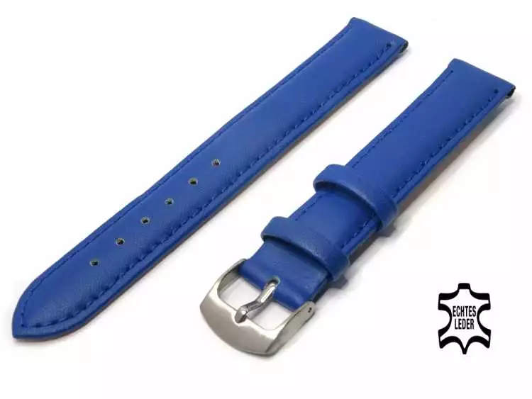 Uhrenarmband Leder 16 mm Königsblau Echt Kalb Ziernaht Ton in Ton