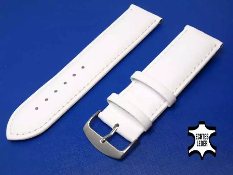 Uhrenarmband Leder 24 mm Weiß Echt Kalb Ziernaht Ton in Ton
