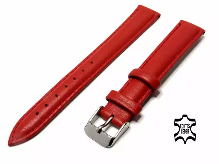 Uhrenarmband Leder 18 mm Rot Echt Kalb Ziernaht Ton in Ton