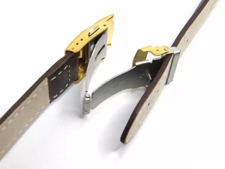 Herren Leder Uhrenarmband 24 mm Braun mit vergoldeter Sicherheitsfaltschließe