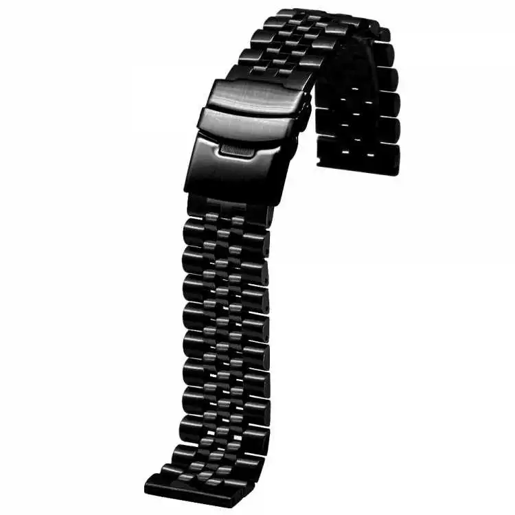Edelstahl Uhrenarmband Schwarz IP 22 mm JUBILEE kompatibel Vollmassiv