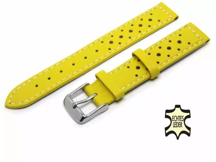 18 mm Uhrenband Gelb aus französischem Softleder mit Lochmuster