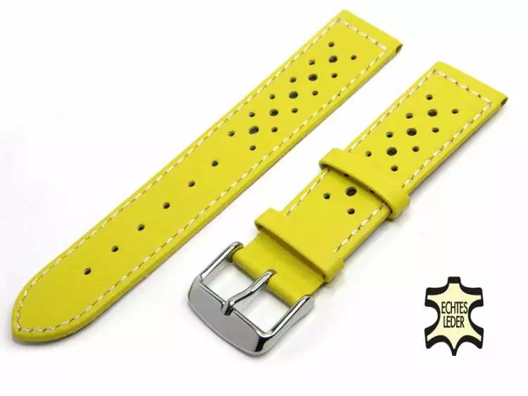 22 mm Uhrenband Gelb aus französischem Softleder mit Lochmuster