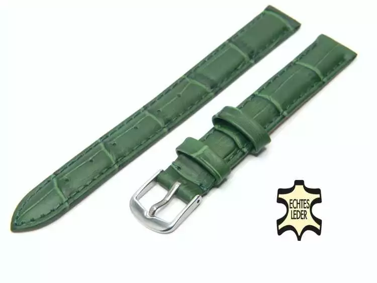 14 mm Uhrenarmband Echt Leder Grün Alligatoroptik