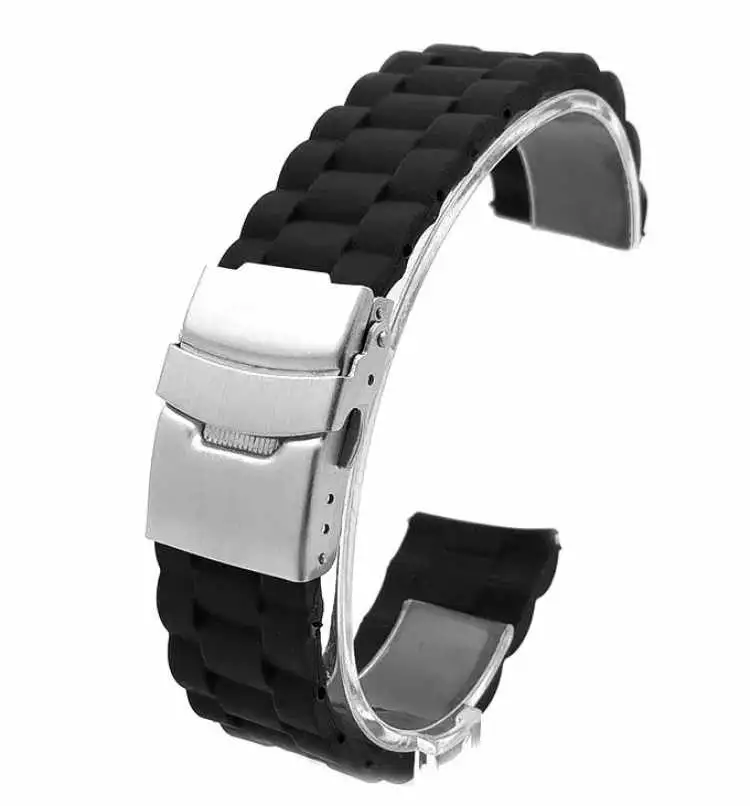 22 mm Uhrenarmband Silikon Kautschuk im Wellen-Design schwarz