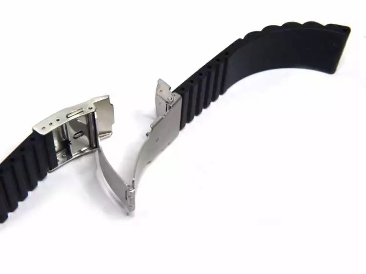 18 mm Uhrenarmband Silikon Kautschuk im Wellen-Design schwarz