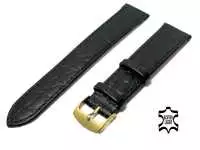 20 mm Uhrenarmband Echt Leder Schwarz Kroko-Optik Superflach, vergoldete Schließe