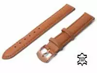 Uhrenarmband Leder 14 mm Hellbraun Echt Kalb Ziernaht Ton in Ton, vergoldete Schließe