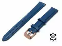 Uhrenarmband Leder 14 mm Navyblau Echt Kalb Ziernaht Ton in Ton, Rosegold vergoldete Schließe