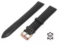 XL Länge Überlänge Uhrenarmband 20 mm Kalbsleder Schwarz mit Ziernaht, Rosegold Edelstahl-Schließe