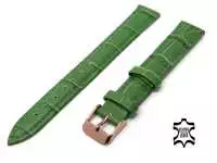 16 mm Uhrenarmband Grün Alligatoroptik Ziernaht Ton in Ton, Rosegold Edelstahl-Dornschließe